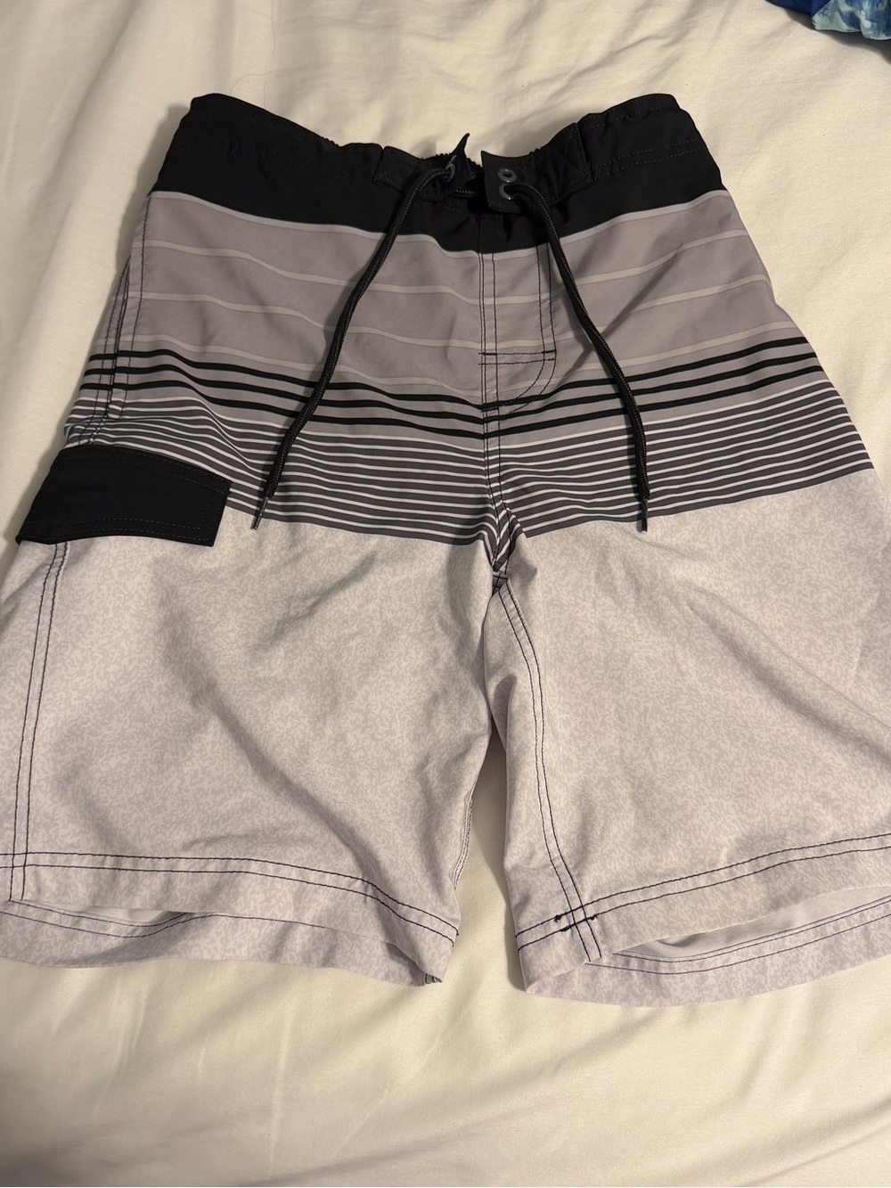 George Black & Gray Striped Swim Trunks